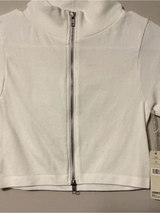 Love Tops - Love White Ribbed Zip-Front Crop Top